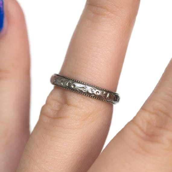 Circa 1910s Edwardian 18K White Gold Wedding Band… - image 6