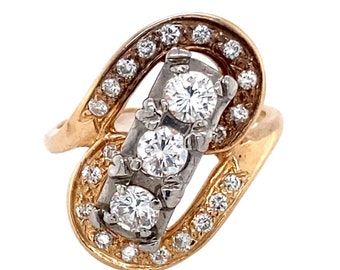 Circa 1930s Art Deco 0.75 Carat Total Diamond Ring in 14 Karat Two Tone Gold, ATL#644A