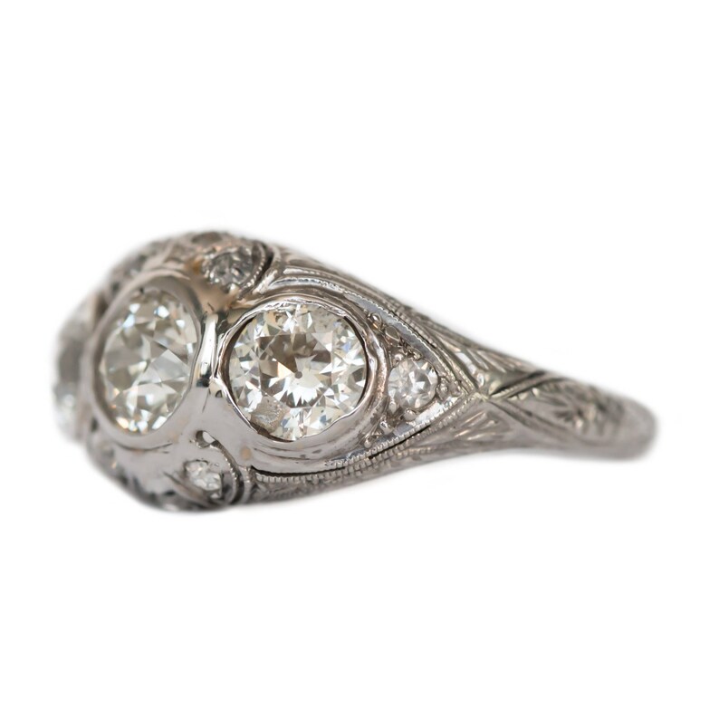 Circa 1920s Art Deco Platinum .55ct Old European Brilliant & .90ct Diamond Engagement Ring VEG1058 image 2