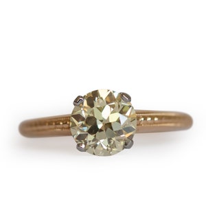 Circa 1930 Art Deco 18k & 14k Yellow Gold 1.50ct Old European Brilliant Diamond Engagement Ring-VEG#1313A
