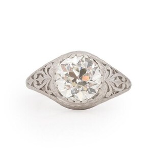 Circa 1960s Edwardian GIA Certified 3.11ct Old European Brilliant Diamond Platinum Engagement Ring- VEG 2107