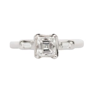 Circa 1930 Art Deco Platinum GIA Certified .81ct Square Step Cut and .15cttw Antique Straight Baguette Diamond Engagement Ring-VEG#1273