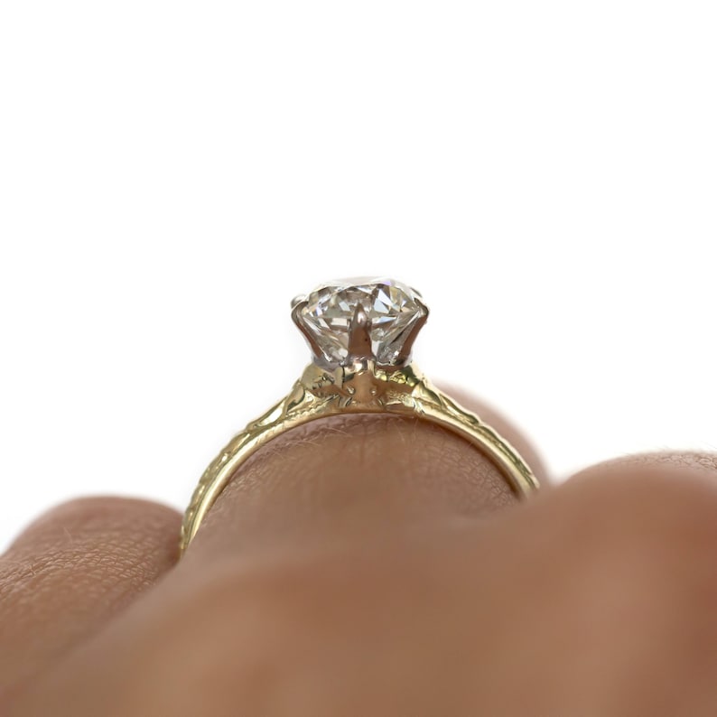 Circa 1910 Edwardian 18K Yellow Gold & Platinum GIA Certified 1.11ct Diamond Engagement Ring VEG951 image 8