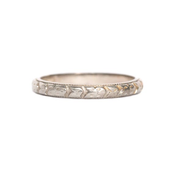 1930s Art Deco 18K White Gold Wedding Band- VEG#10