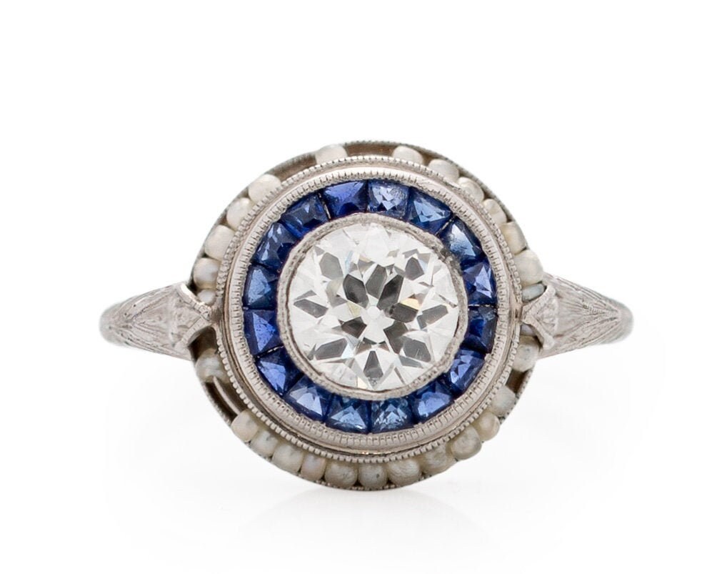 Circa 1920 Art Deco Platinum GIA Certified .79ct Old European Brilliant Diamond Engagement Ring - VEG#1583