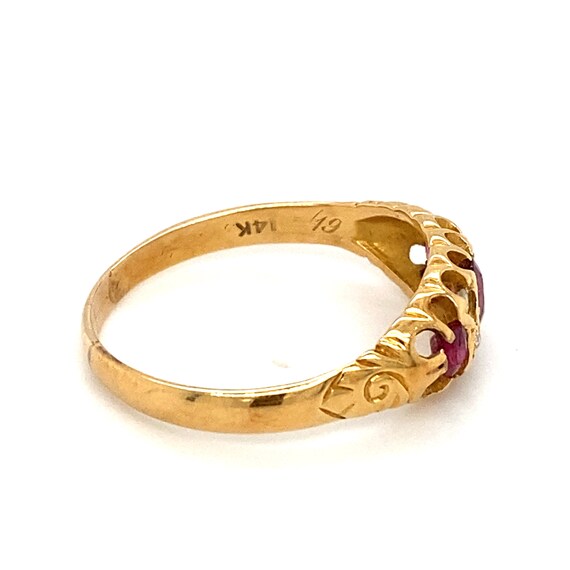 Circa 1910s Edwardian Oval Ruby and Diamond Ring … - image 3