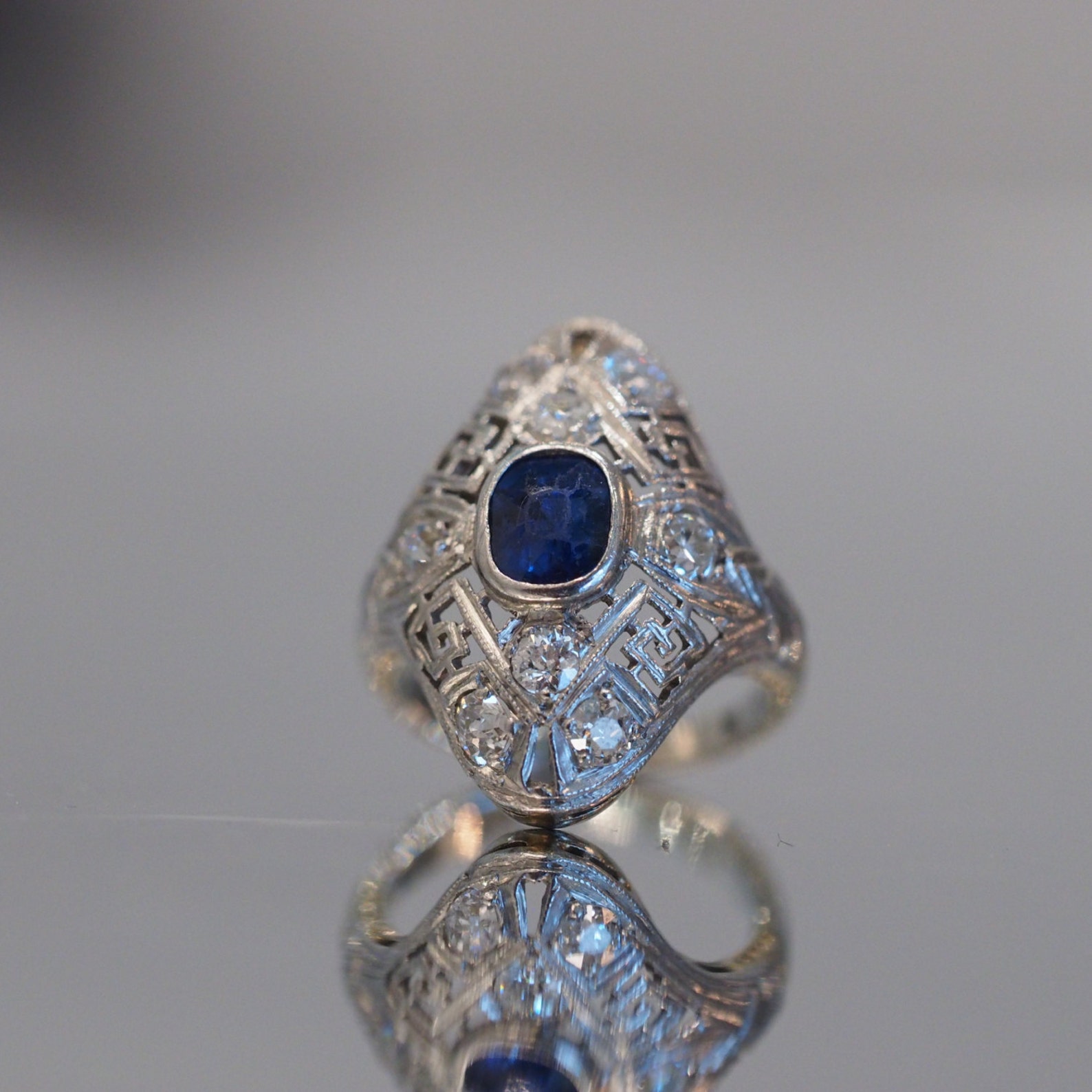 Antique Sapphire & Diamond Art Deco Engagement Ring W. 8 Old Etsy