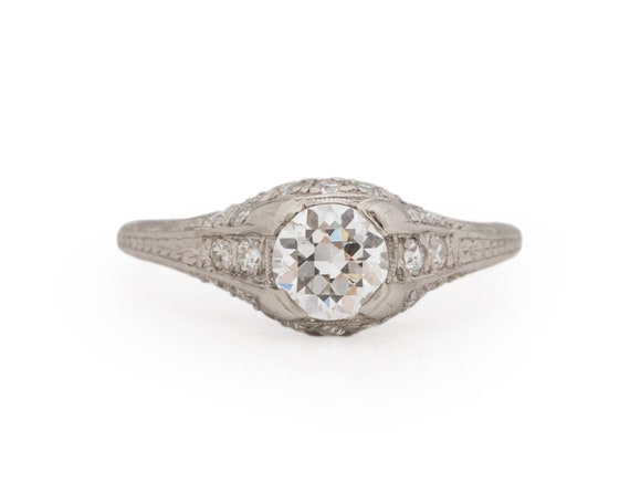 Circa 1920 Art Deco Platinum GIA Certified .63ct Old European