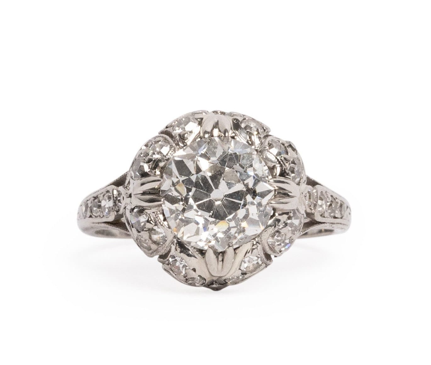 Circa 1920 Art Deco Platinum GIA Certified 1.92ct Old European Diamond Engagement Ring-VEG#1071A