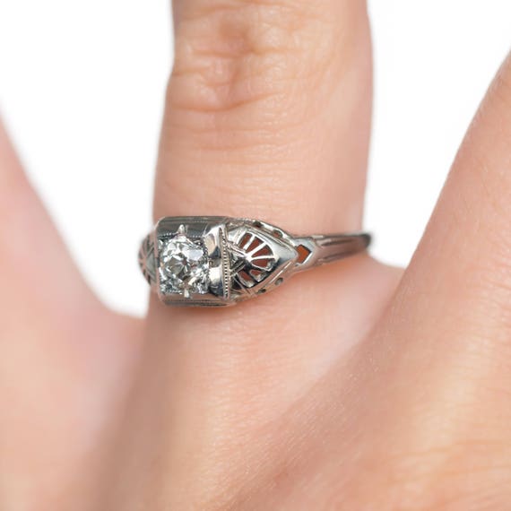 Circa 1910s Edwardian 18K White Gold .15ct Old Eu… - image 7