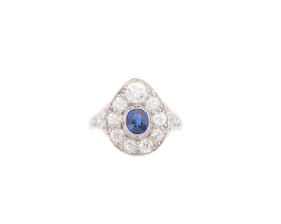 Circa 1926 Engraved Art Deco Unheated Sapphire and Diamond Ring - VEG#2301