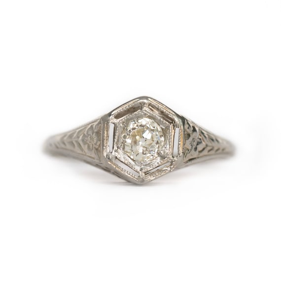 Circa 1920s Edwardian 18K White Gold .15ct Old Mi… - image 1