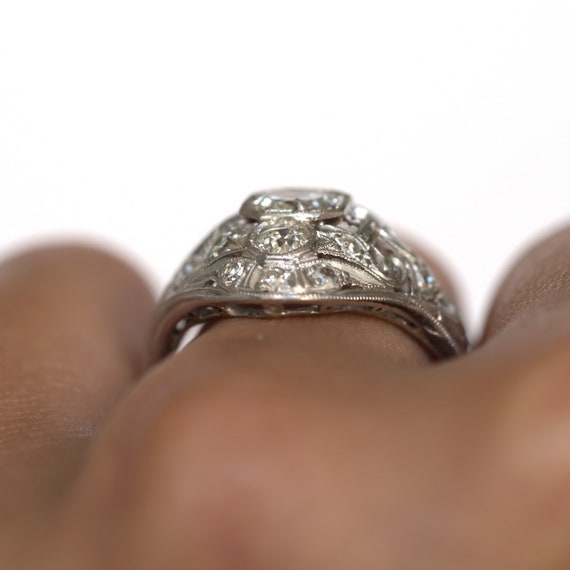 Circa 1930 Art Deco Platinum .60ct Transitional Round and