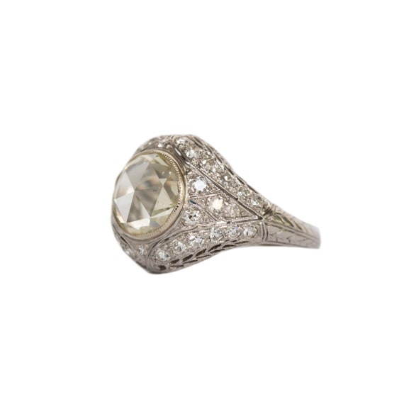 Circa 1910 Edwardian Platinum 1.71 Rose Cut and .… - image 2