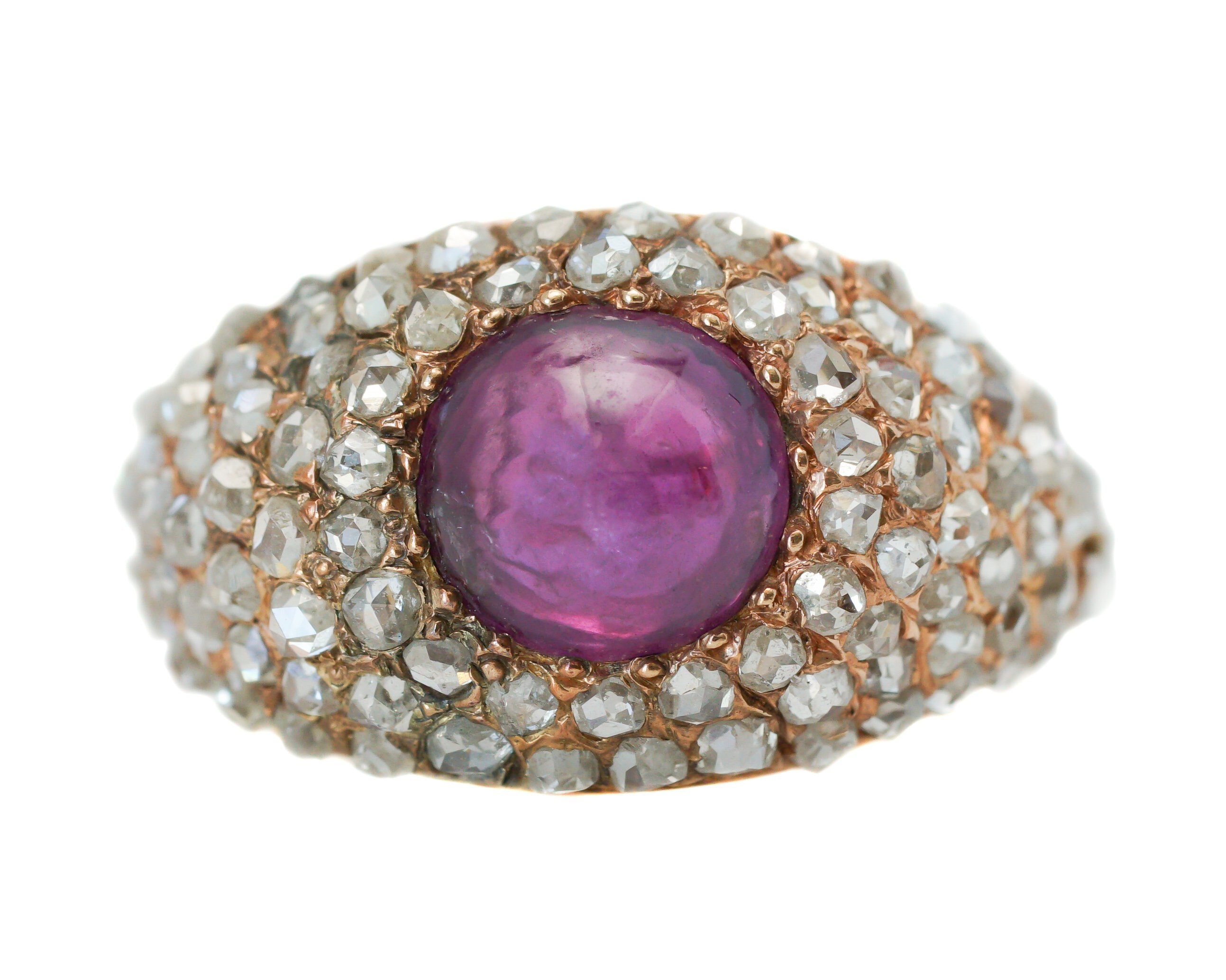 Circa 1880s Victorian Era 2.5 Ct Ruby and 1.25 Cttw Rose Cut