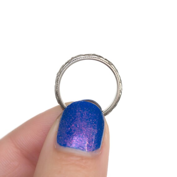 Circa 1910s Edwardian 18K White Gold Wedding Band… - image 4