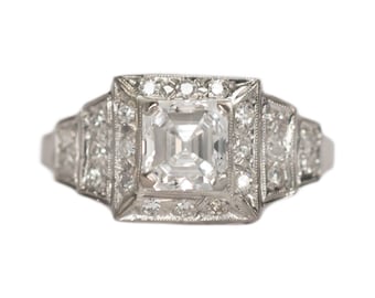 アンティーク　フランス　1920～30 　ディゴワン・パトリシア Circa 1930 Art Deco Platinum GIA Certified 1.26ct Square