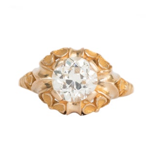Anillo de compromiso de oro amarillo de 14 k con diamantes brillantes europeos antiguos de 1,60 ct, con certificación GIA, circa 1910 - VEG n.° 546A
