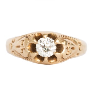Oro amarillo de 14 k victoriano de circa 1890, 0,40 ct, diamante brillante europeo antiguo - VEG n.° 1262