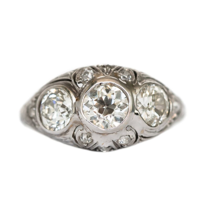 Circa 1920s Art Deco Platinum .55ct Old European Brilliant & .90ct Diamond Engagement Ring VEG1058 image 1