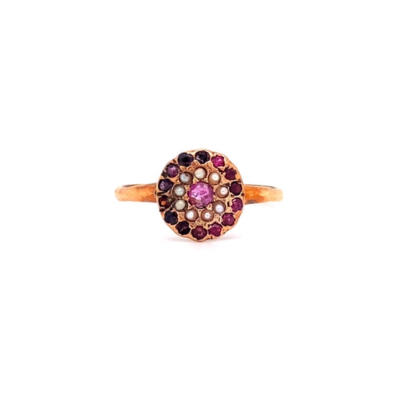 Circa 1890s Victorian Ruby, Garnet and Pearl Ring 