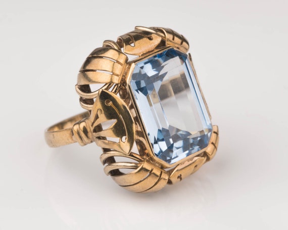 Circa 1915s Large Aquamarine Cocktail Ring, Antiq… - image 2