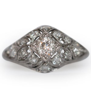 Circa 1920s Art Deco Platinum .40ct Old European Brilliant Diamond Engagement Ring-VEG#1297A