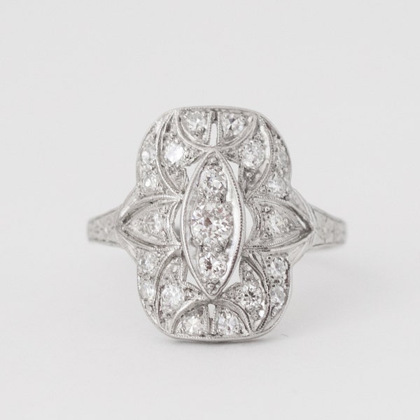 Hold * Circa 1920s Art Deco Era Beautiful Diamond Ring with Unique Shield-Design, ATL #354A