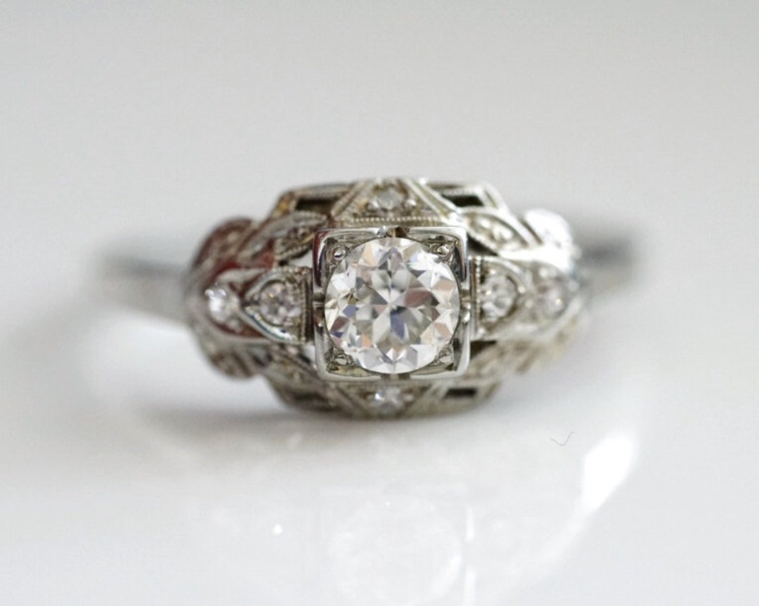 Antique Art-deco 0.40cttw I VS OEC Diamond Engagement Ring - Etsy
