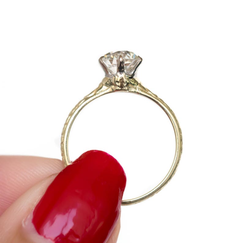 Circa 1910 Edwardian 18K Yellow Gold & Platinum GIA Certified 1.11ct Diamond Engagement Ring VEG951 image 5