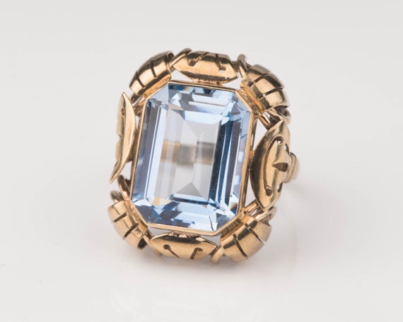 Circa 1915s Large Aquamarine Cocktail Ring, Antiq… - image 1