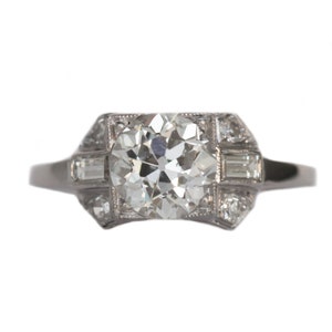 Circa 1930 Art Deco Platinum GIA Certified 1.57ct Circular Brilliant Diamond Engagement Ring-VEG#1369