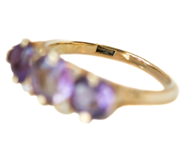 Circa 1890s Victorian Antique Three Stone Amethyst, Diamond and 18k Yellow Gold Ring, ATL 415A image 8