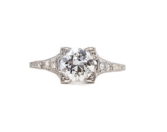 Circa 1918 Platinum 1.08 Carat Total Old Euro Diamond Engagement Ring, ATL#567A