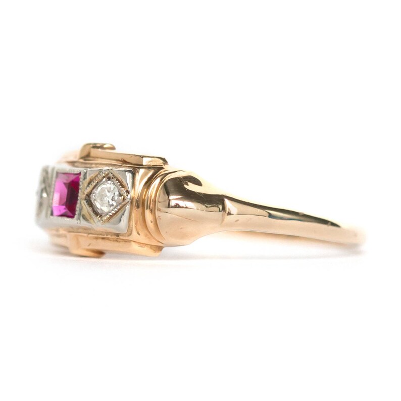 LAYAWAY 1930/'s Antique Ruby /& Diamond Ring in 14K Yellow Gold and Old Miner Cut Diamonds VEG#13