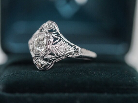 【source object】Antique Diamond Ring 14.5 Circa 1910 - Edwardian GIA .45ct Old European Cut Diamond