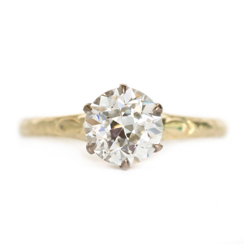 Circa 1910 Edwardian 18K Yellow Gold & Platinum GIA Certified 1.11ct Diamond Engagement Ring VEG951 image 1