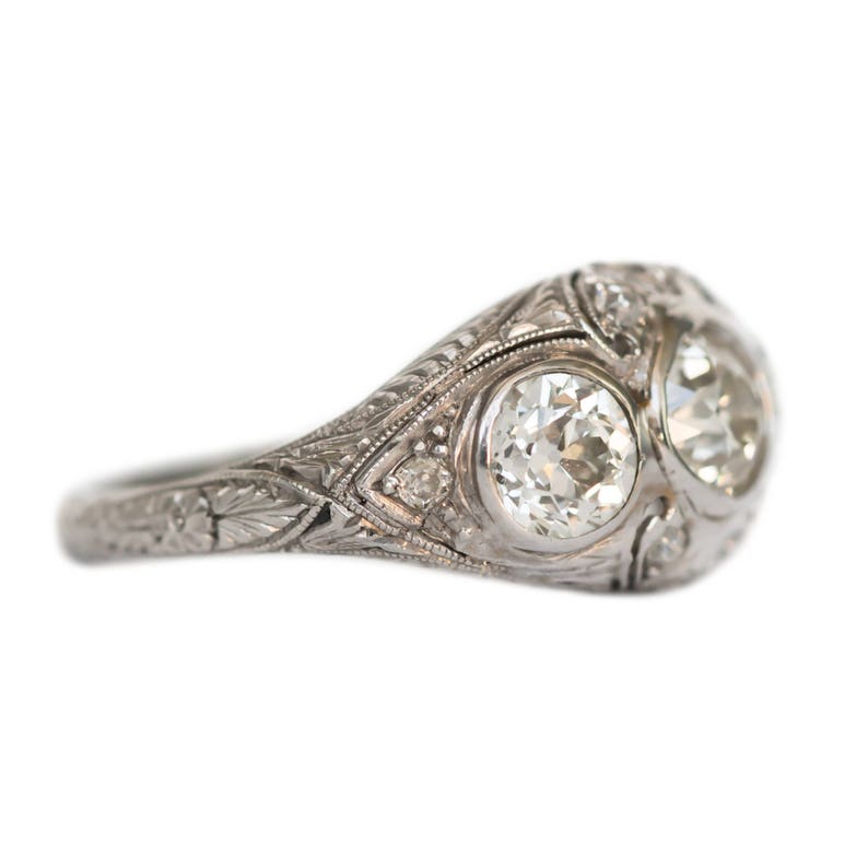 Circa 1920s Art Deco Platinum .55ct Old European Brilliant & .90ct Diamond Engagement Ring VEG1058 image 3