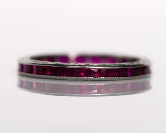 Circa 1930s Art Deco 18K White Gold 1.00cttw Natural Ruby Eternity Band - VEG#758