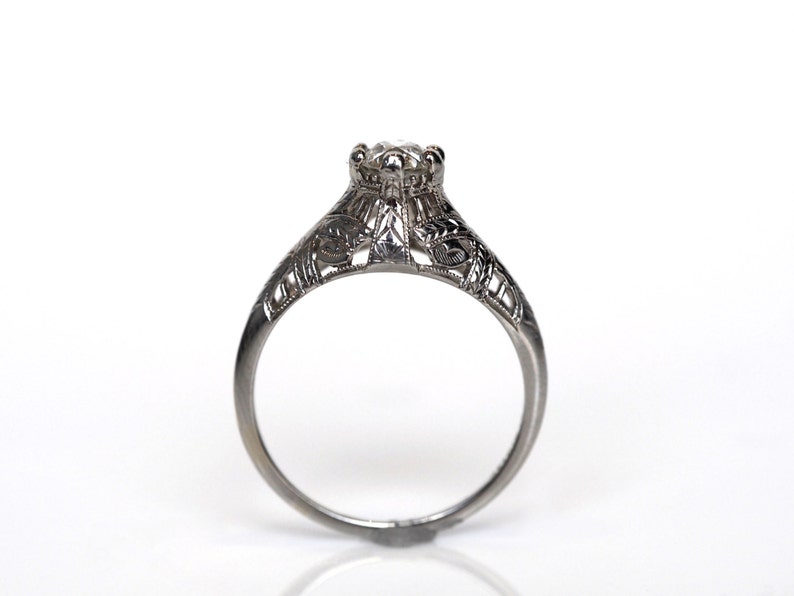 Circa 1930 .50ct Old European Cut Diamond Engagement Ring in 18K White Gold, By BELAIS VEG462 image 4