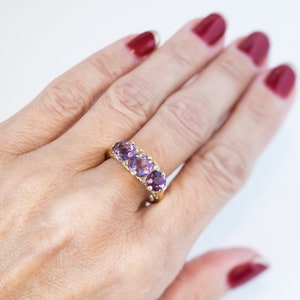 Circa 1890s Victorian Antique Three Stone Amethyst, Diamond and 18k Yellow Gold Ring, ATL 415A image 10