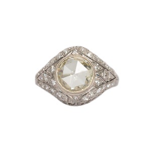 Circa 1910 Edwardian Platinum 1.71 Rose Cut and .25cttw Antique European Cut Diamonds Engagement Ring-VEG#1404