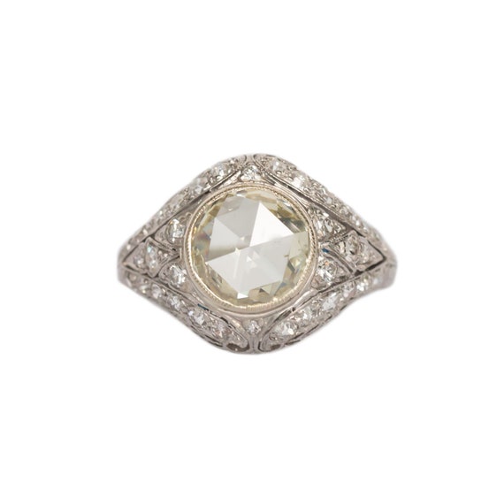 Circa 1910 Edwardian Platinum 1.71 Rose Cut and .… - image 1