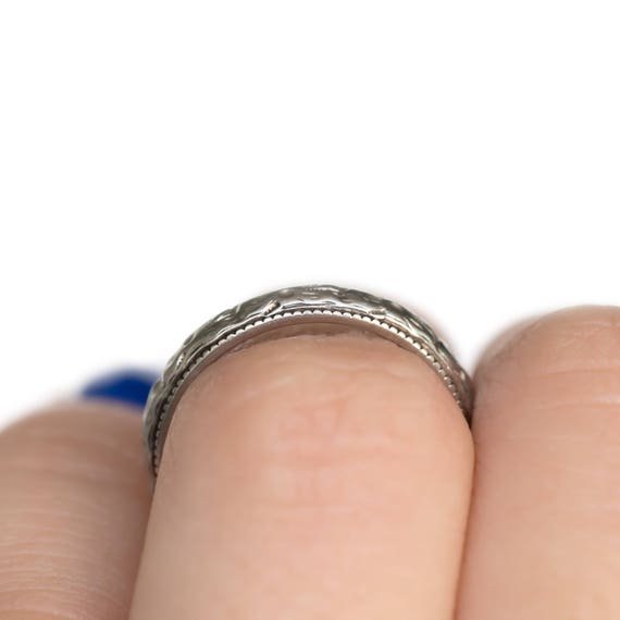Circa 1910s Edwardian 18K White Gold Wedding Band… - image 7