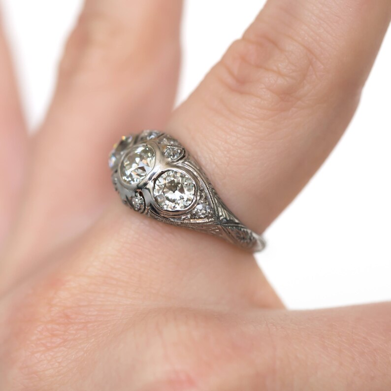Circa 1920s Art Deco Platinum .55ct Old European Brilliant & .90ct Diamond Engagement Ring VEG1058 image 7