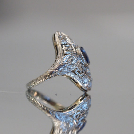 Antique Sapphire & Diamond Art Deco Engagement Ri… - image 3