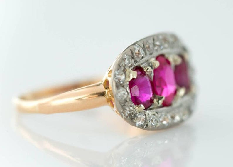 Circa 1910s Ruby and Diamond Platinum & 18 Karat Gold Ring, ATL 665 image 2