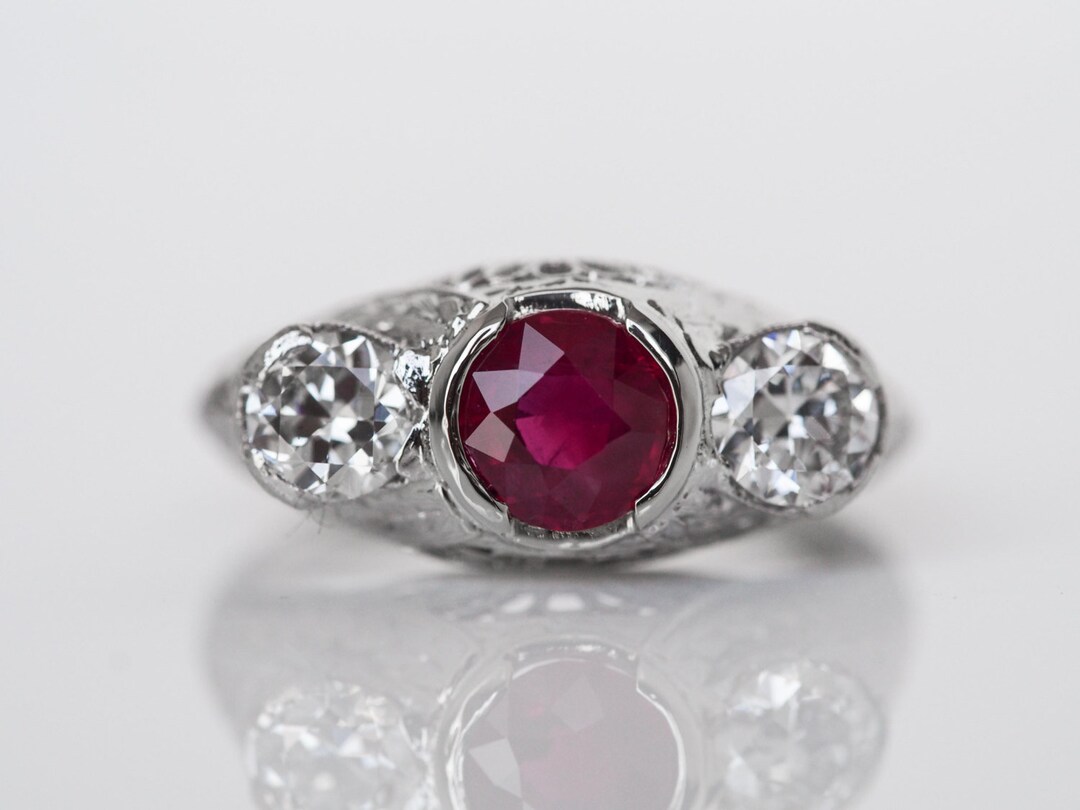 Circa 1930 Platinum Art Deco 1.13ct Ruby & Old European Cut - Etsy