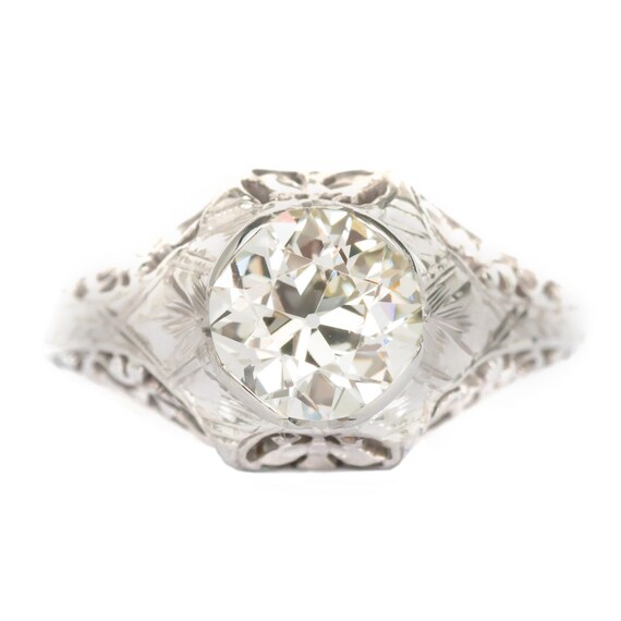 Circa 1920s Art Deco 18k White Gold GIA Certified 1.37ct Old