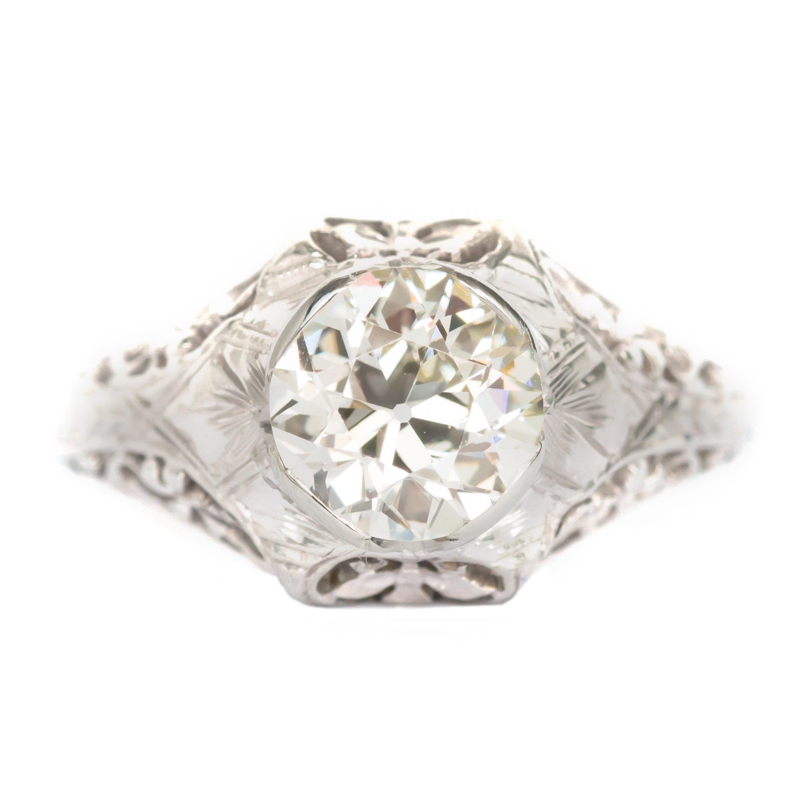 Circa 1920s Art Deco 18k White Gold GIA Certified 1.37ct Old